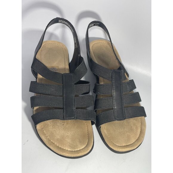 Womens Wedge Sandals 6 1/2 black stretch strap boho summer St. Johns Bay Innis - Picture 3 of 7